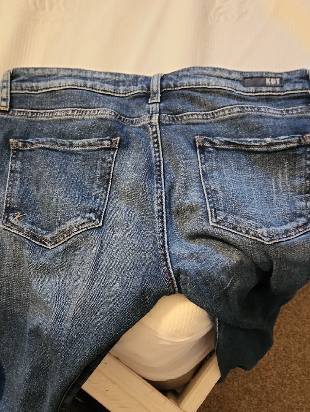 Kut from the Kloth Straight Leg Distressed Dark Blue Jeans - Picture 2 of 4